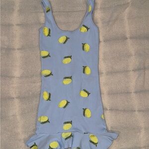 ASOS Sweet Lemon Ruffle Mini Dress – Blue with Embroidered Lemons Size 4 Size